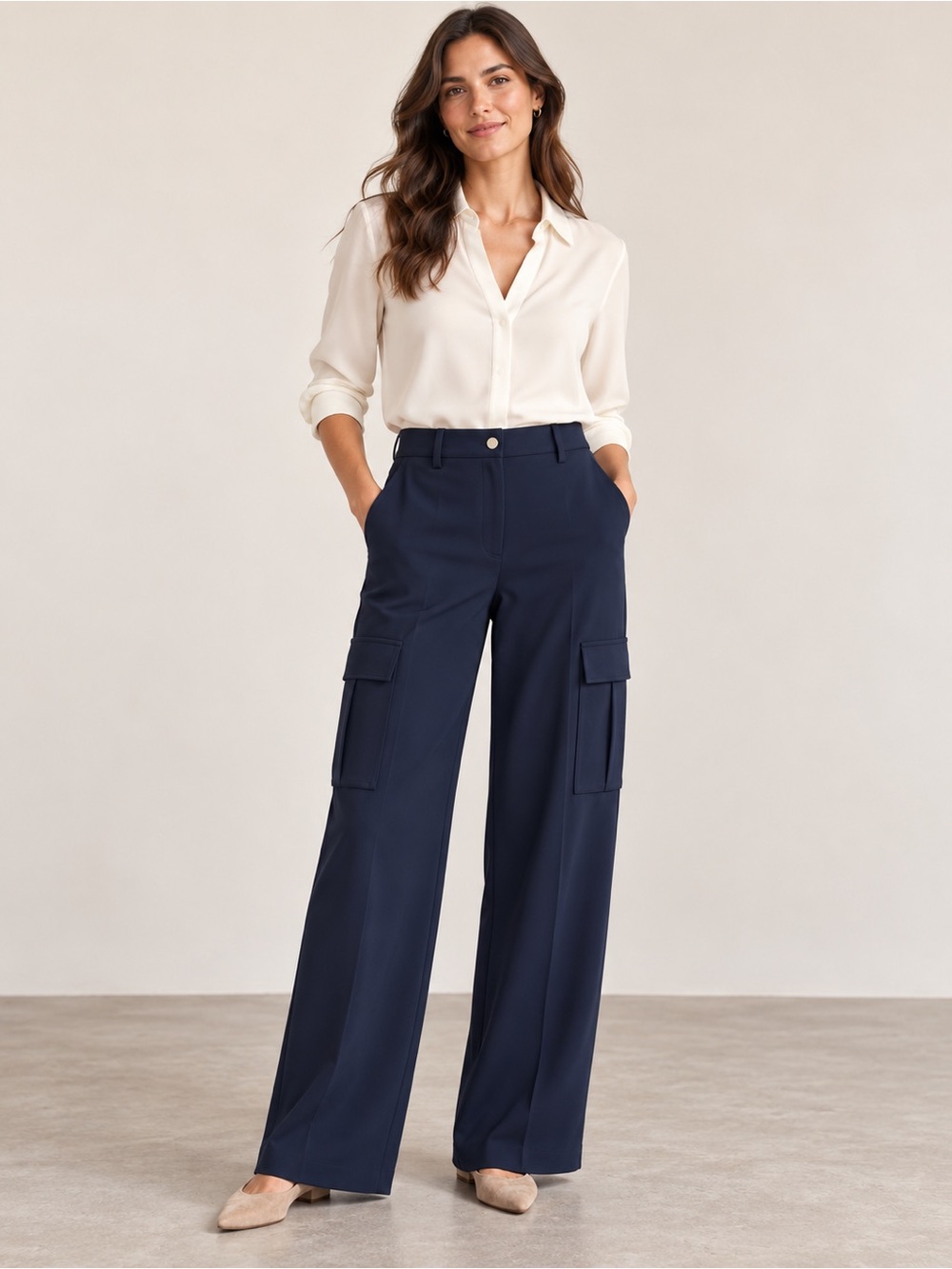 Theory RLX A Cargo FL Wide-Leg Pants Navy Size 10